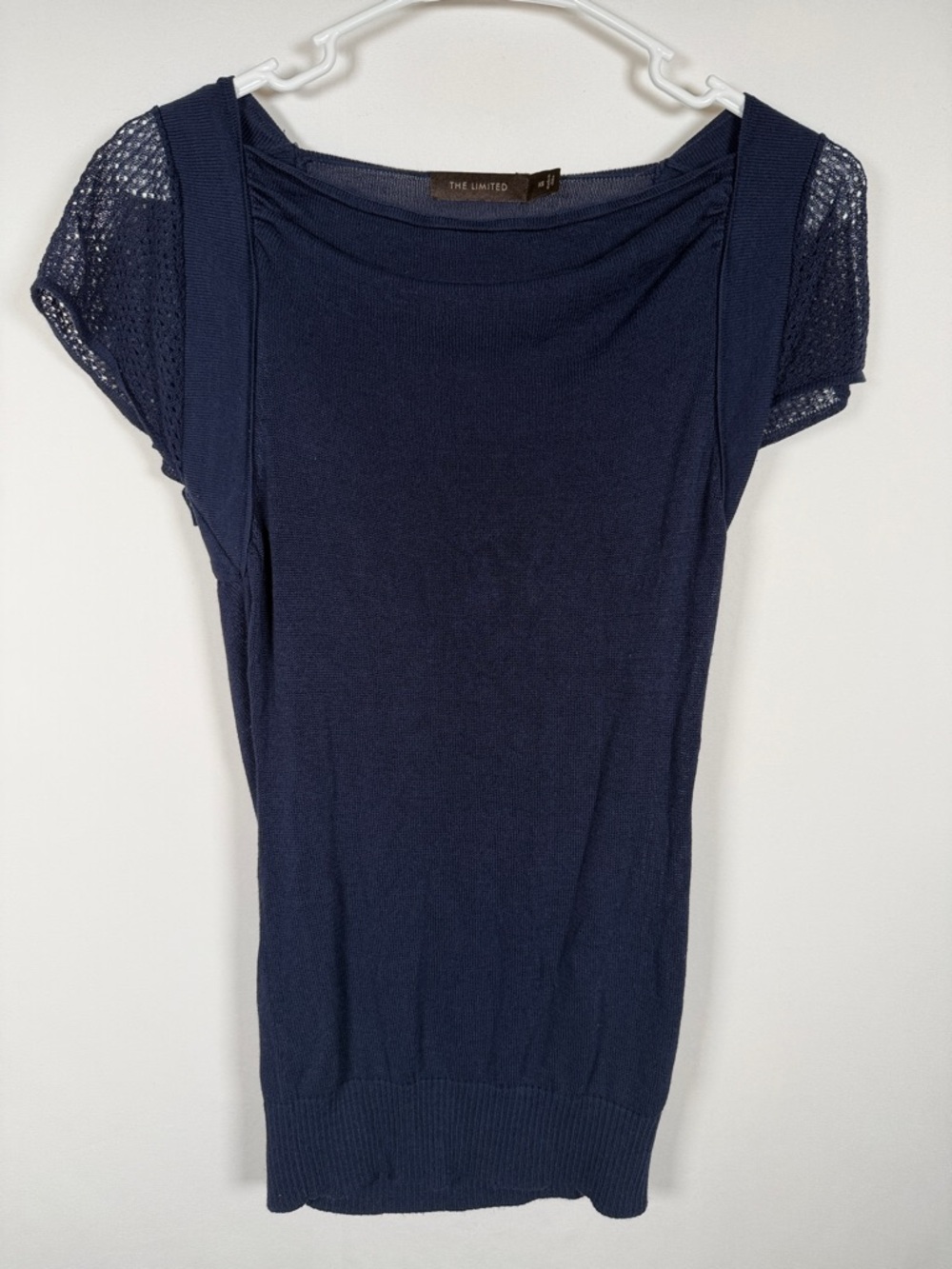 The Limited Y2K Navy Short Sleeve Mesh Cap-Sleeve Knit‎ Top